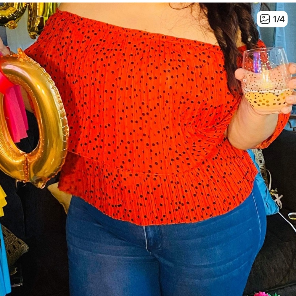 NWT Eloquii Red Pleated Polka Dot off shoulder top